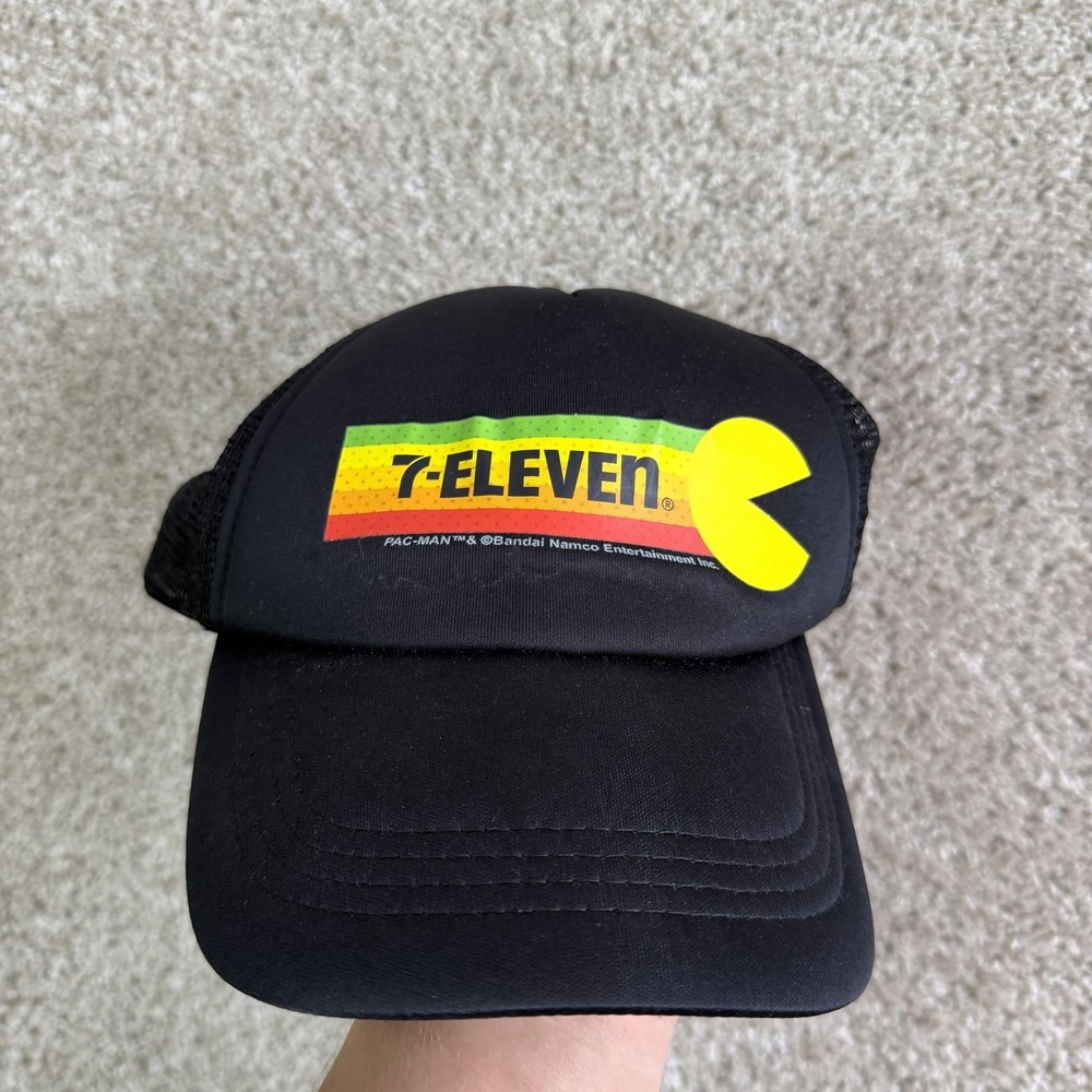 7-Eleven Hat Cap Trucker Snap Back Mens One Size Black Pac-Man Retro Arcade
